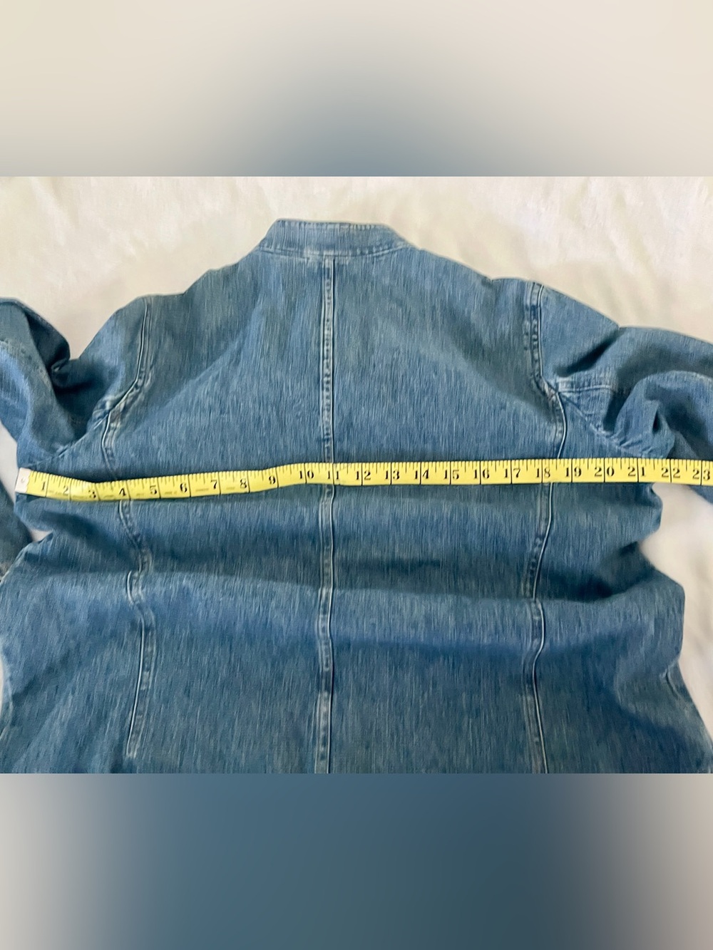 Vintage Military-Style Denim Blue Jean w/Gold Button Detail Snap-Front Jacket - Picture 9 of 9